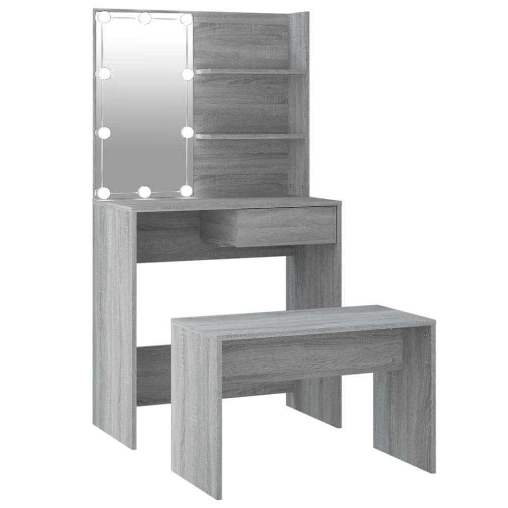 Vidaxl Sada toaletného stolíka s LED sivý dub sonoma spracované drevo